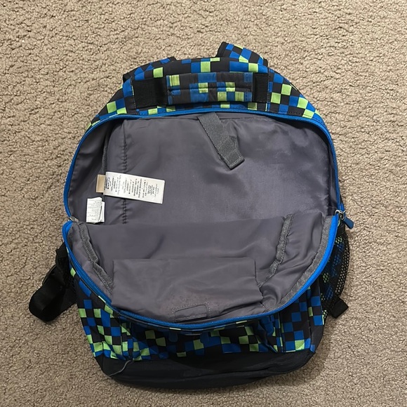 Pottery Barn Blue & Green Checkered Backpack One Size School Travel Bag - Picture 5 of 7